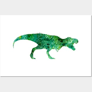 Green T Rex Watercolor Painting 2 Posters and Art